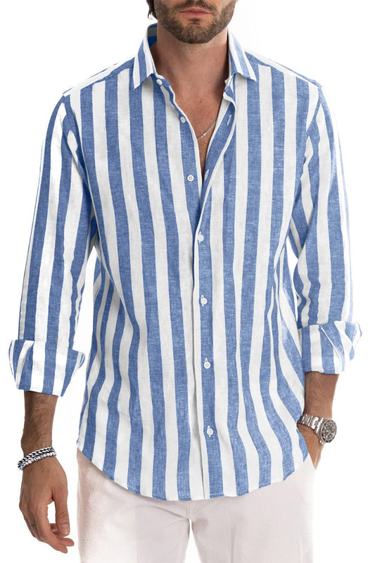 JMIERR Men's Cotton Shirts Casual Long Sleeve Button-Down Striped Dress Shirt