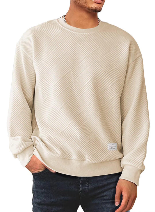 Men's Crewneck Sweatshirts Soild Color Geometric Texture Long Sleeve Casual Pullover Shirt